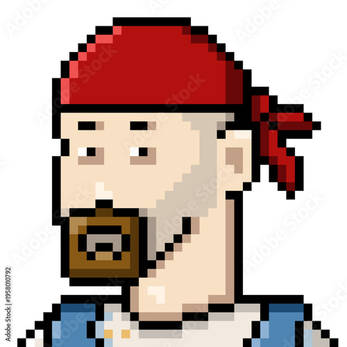 Vector Pixel Art Userpic of Man in Red Bandana
