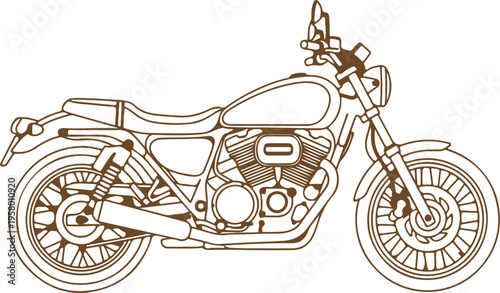 Classic Motorcycle Line Art Illustration, Vintage Style Cafe Racer