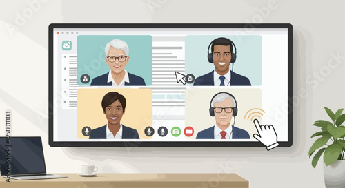 Diverse group of professionals collaborating on a video conference call.