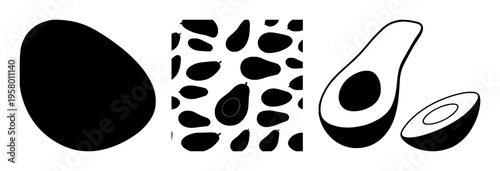 Avocado half set with pit silhouette featuring avocado, fruit, silhouette with single fruit, green color and nutri-healthy theme