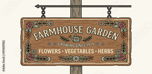 Rustic Farmhouse Garden Sign - Vintage Style Decor with Flowers, Vegetables, and Herbs for a Charming Outdoor Space