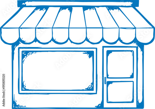Hand-drawn sketch of a simple storefront with awning