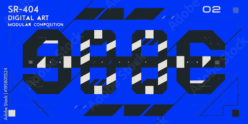 Abstract digital artwork featuring bold typography and geometric shapes