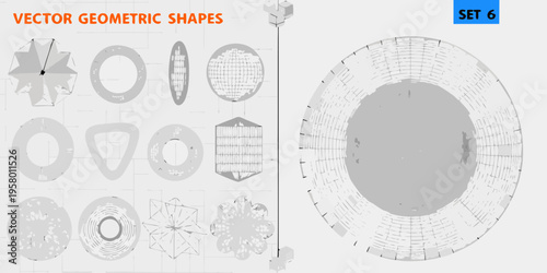 Collection of grayscale vector geometric shapes displayed in an organized layout