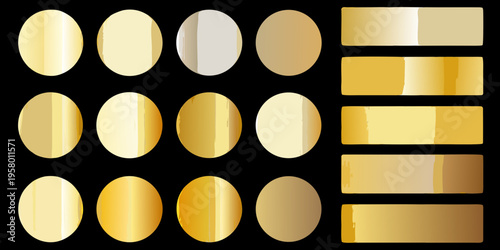 A collection of gradient gold and yellow oval and rectangular swatches