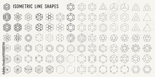 Collection of various isometric line shapes and geometric designs