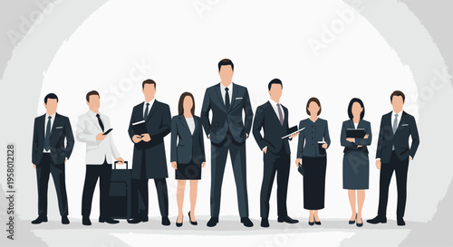 Diverse group of professionals standing confidently together.