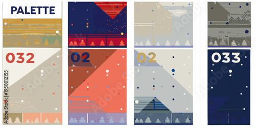 Abstract color palette featuring geometric shapes and numerical identifiers