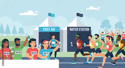 Diverse group of runners participating in a marathon race.