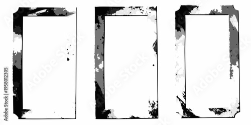 Three rectangular frames with distressed textured black borders