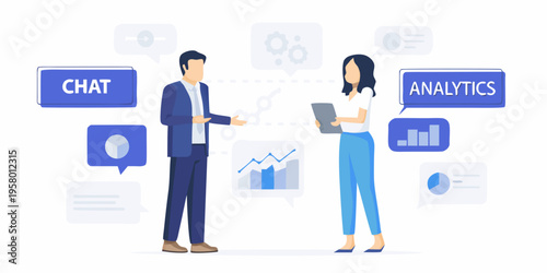 Business professionals discussing data analytics and communication strategies