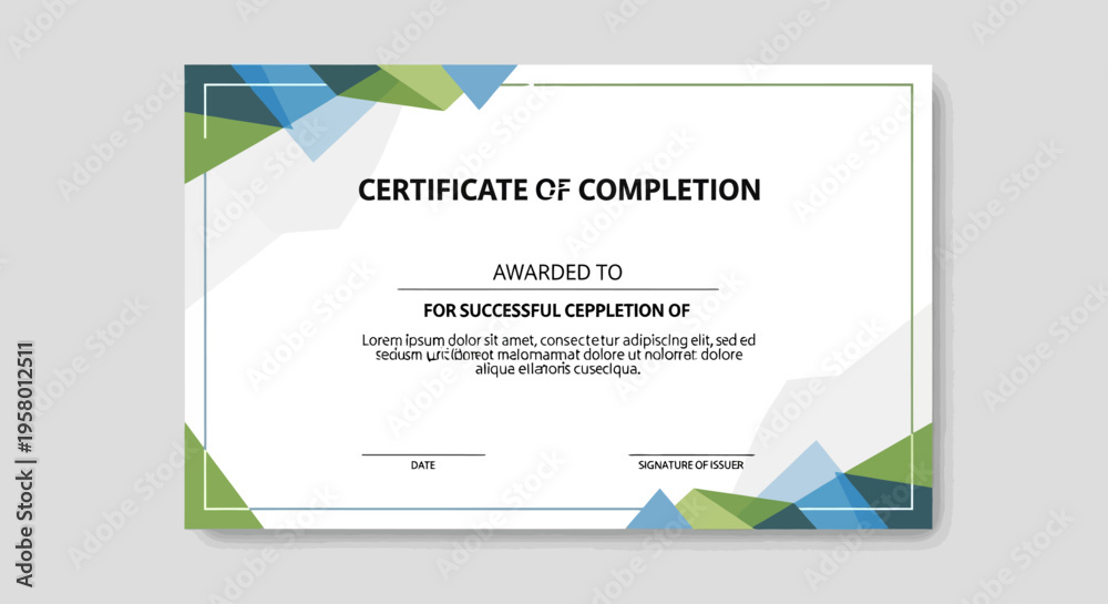 Fototapeta premium Certificate of completion template with geometric design
