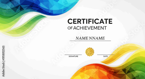 Certificate of achievement template with colorful wavy design