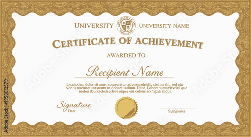 Certificate of Achievement Template with Gold Seal and Ornate Border