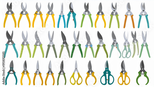 Colorful Pruning Shears and Garden Scissors Flat Vector Set
