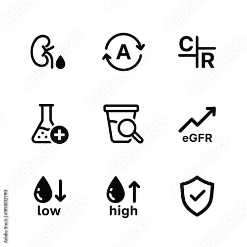 Medical Icons Representing Kidney Health and Lab Tests.