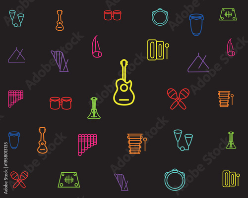 latin america musical instrument neon concept pattern doodle .south america music neon wallpapers