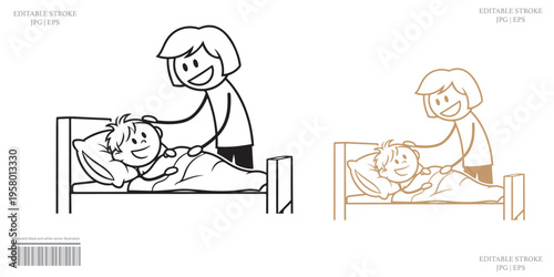 Caring Mother Putting Baby To Sleep In Bed Tender Moment