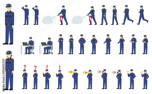 フラットイラスト：男女の消防士セット