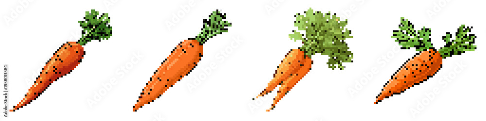 Obraz premium Carrot pixel icon set. retro, pixelated 2d graphics for games and apps