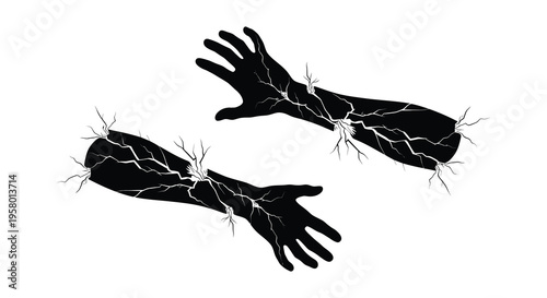 Fractured arms reaching out a dramatic black silhouette