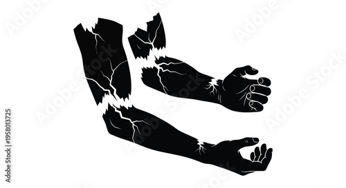 Cracked arms reaching out a dramatic black silhouette