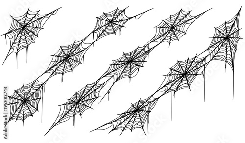 Hand drawn Halloween cobweb collection vector with spooky spider web doodle elements