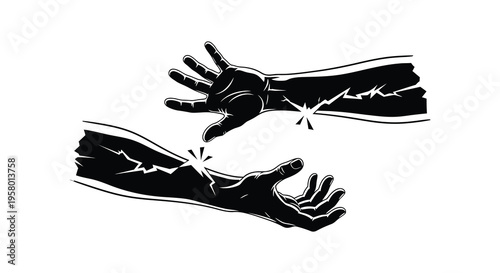 Two arms reaching with cracking energy a dramatic silhouette
