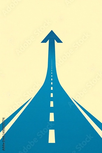 Blue arrow road leading upwards towards a bright future