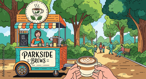 Parkside Brews Coffee Cart Serving Delicious Lattes.