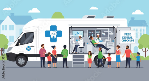 Mobile dental clinic provides free checkups to community members.