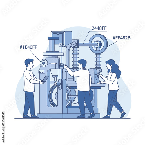 Engineers working on complex industrial machinery.