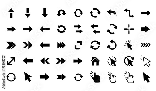 A collection of black and white arrow icons and cursor symbols