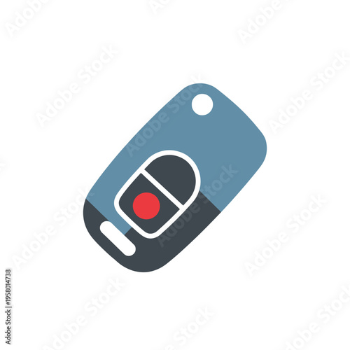 Modern Car Key Fob with Red Button Icon.