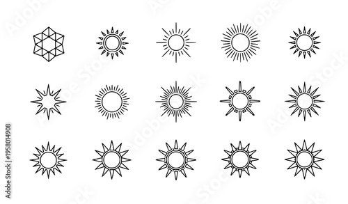 Modern sun weather icon set sunshine solar symbols flat vector collection isolated on white background