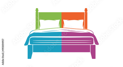Colorful bed graphic with a flat minimalist silhouette