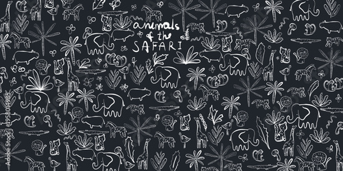Seamless Safari Animals Pattern – Hand Drawn Jungle Background