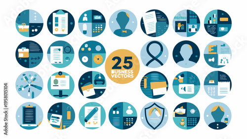 Collection of colorful flat design business and technology related vector icons