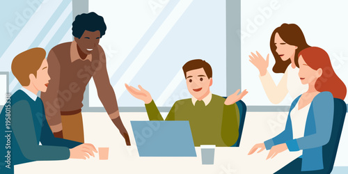 Diverse business team collaborating in a modern office meeting setting