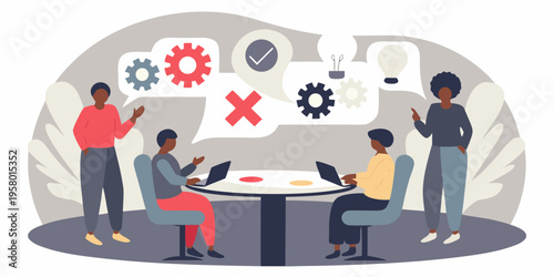 Team brainstorming session with ideas laptops and collaborative discussion