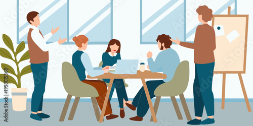 Team collaboration and brainstorming session in a modern office environment