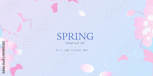 Delicate pink cherry blossoms and the word spring on a blue background