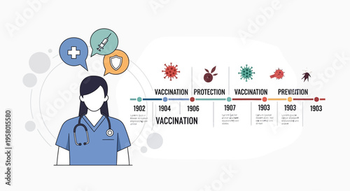 Medical professional and vaccination timeline infographic.