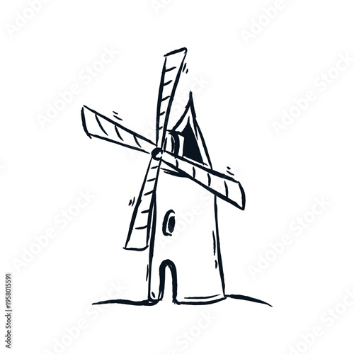 Windmill agriculture farm Hand drawn line art vector sketch illustration