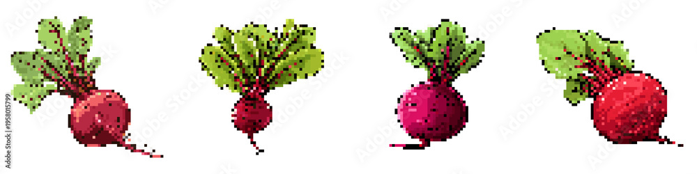 Fototapeta premium Beetroot pixel icon set. retro, pixelated 2d graphics for games and apps