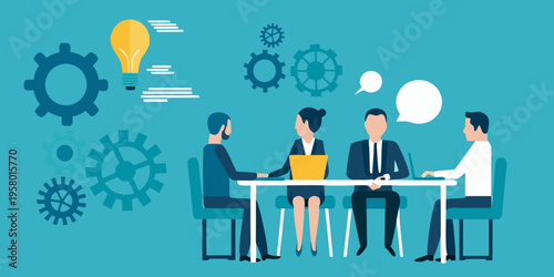 Business professionals collaborate around a table with ideas and communication