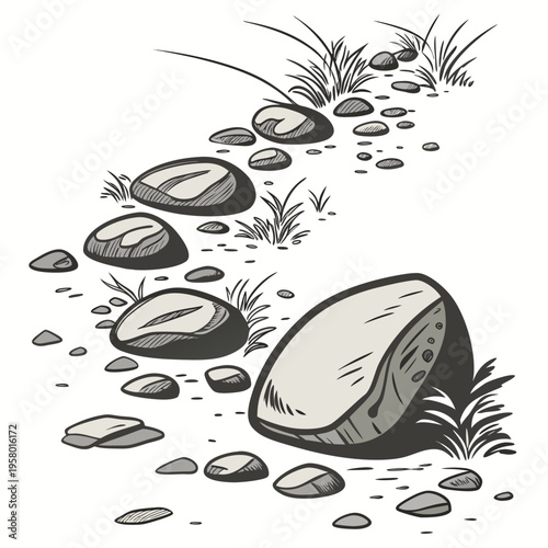 A winding path of stones and grass