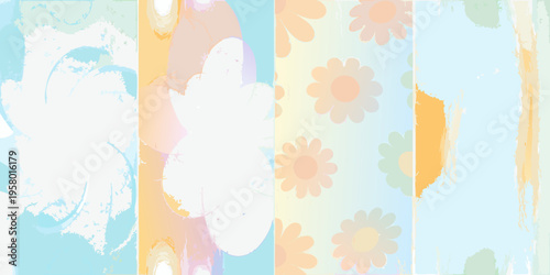 Abstract pastel backgrounds with floral and marbled textures displayed vertically