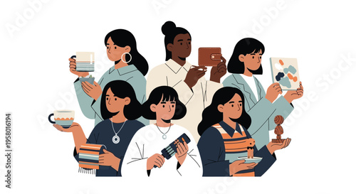 Diverse group of women engaged in various activities and hobbies.