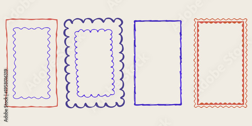 Four rectangular frames with different border styles in vibrant colors